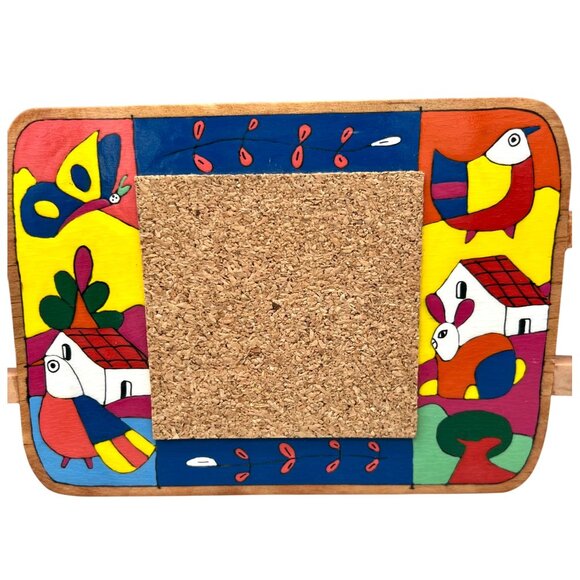 El Salvador Hand-Painted Wooden Trivet Hot Pad Colorful Folk Art Design Cork - Picture 3 of 8